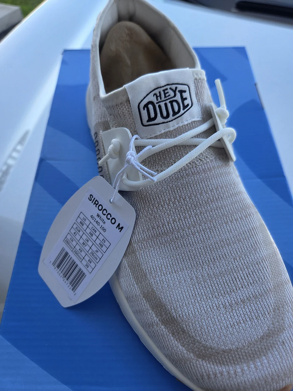 Light Beige Knit Sirocco Slip-On Hey DUDE with White Sole
